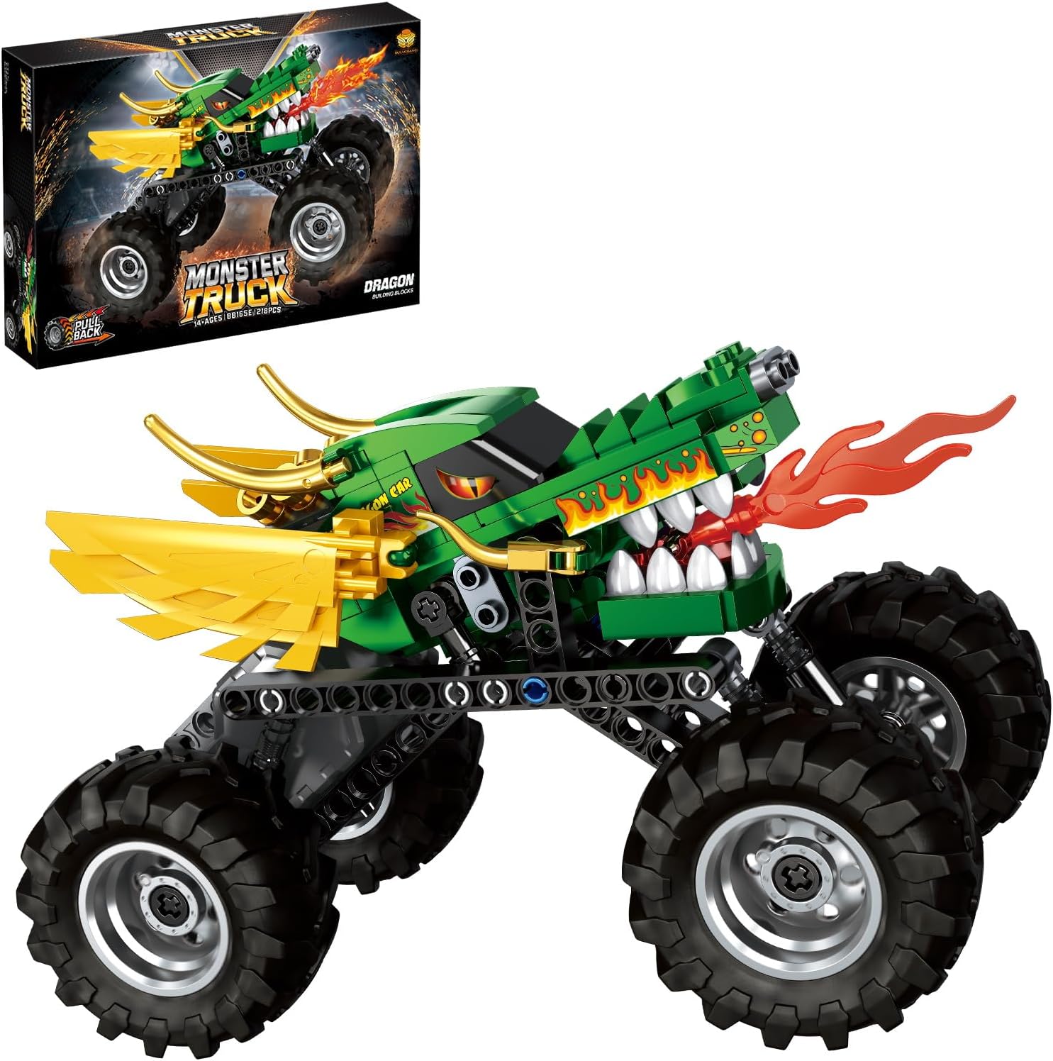 Technic Shark Attack Pull-Back Truck Toy for Boys & Girls - Building with Pull-Back Racing Action Ages 14 (Blue)
