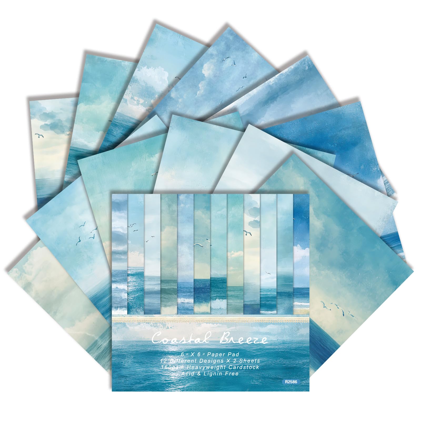 6×6 Inch Cool-Tone Nature Scrapbook Paper Pad-24 Sheets Single-Sided 160gsm Nature Themed Cardstock, Sky Ocean Starry Paper Pad for Junk Journal Card Making Decorative Background (Coastal Breeze, 6×6)