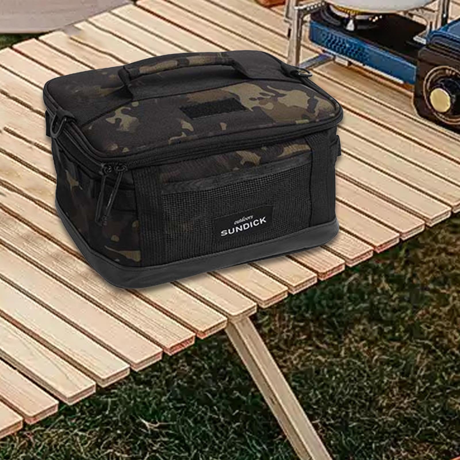 Bolsa de Almacenamiento para Camping Bolsa de Lona Organizador de Herramientas Estuche Portátil con Diseño Robusto para Fácil Acceso Adecuado para Gua, Negro con Patrones