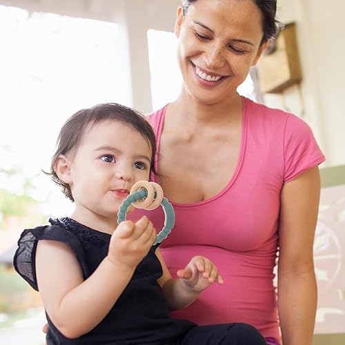 Miniatura 3 de Mordedor de bebé, diseño de una pieza de silicona y anillo de dentición de haya, juguete para bebés, sin BPA (Power Rose)