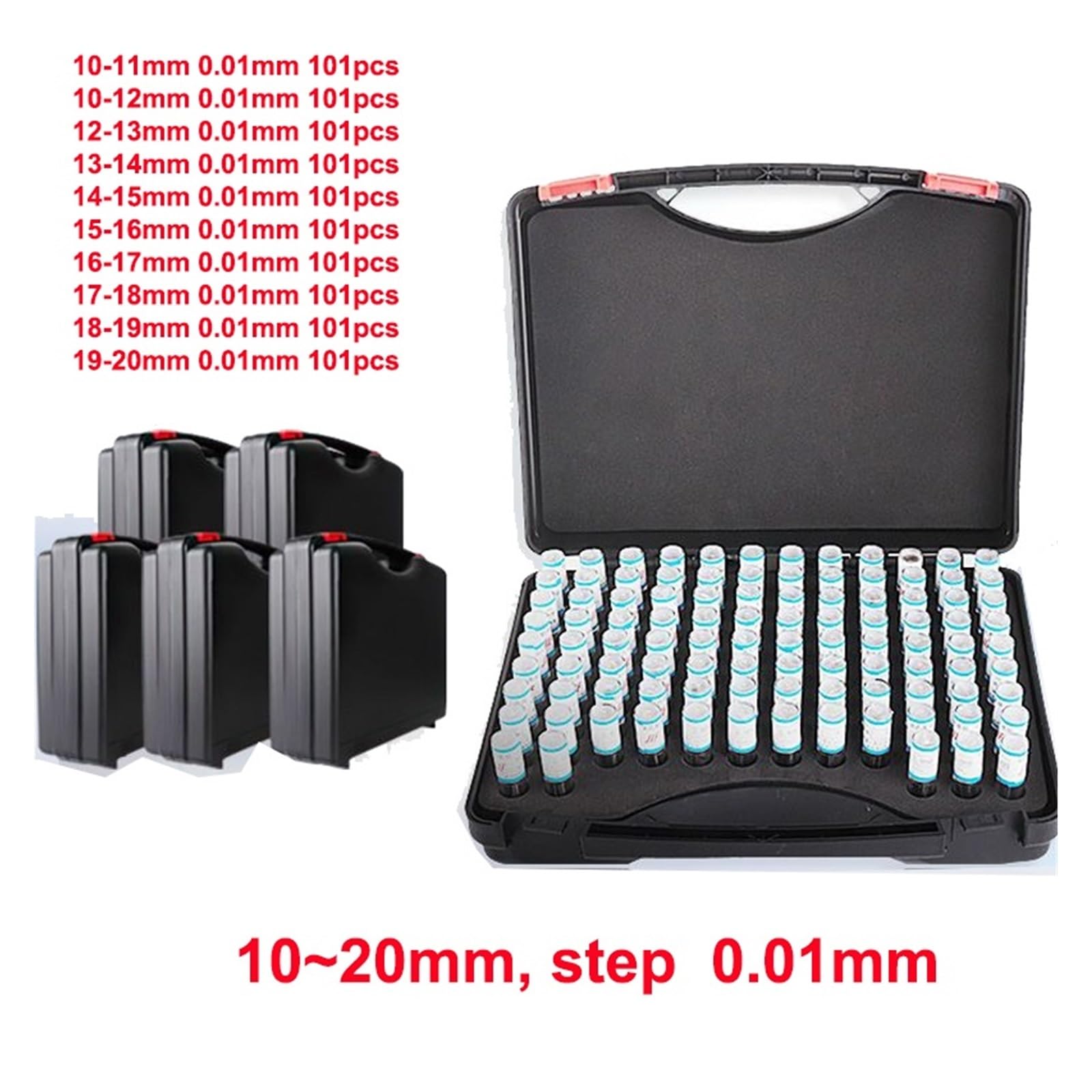 9.00-10.00mm 10-11mm 11-12mm 19-20mm passo 0.01mm Spille in acciaio Calibro Spina Strumento di misura 101 pz/scatola per officina meccanica(10-11mm)