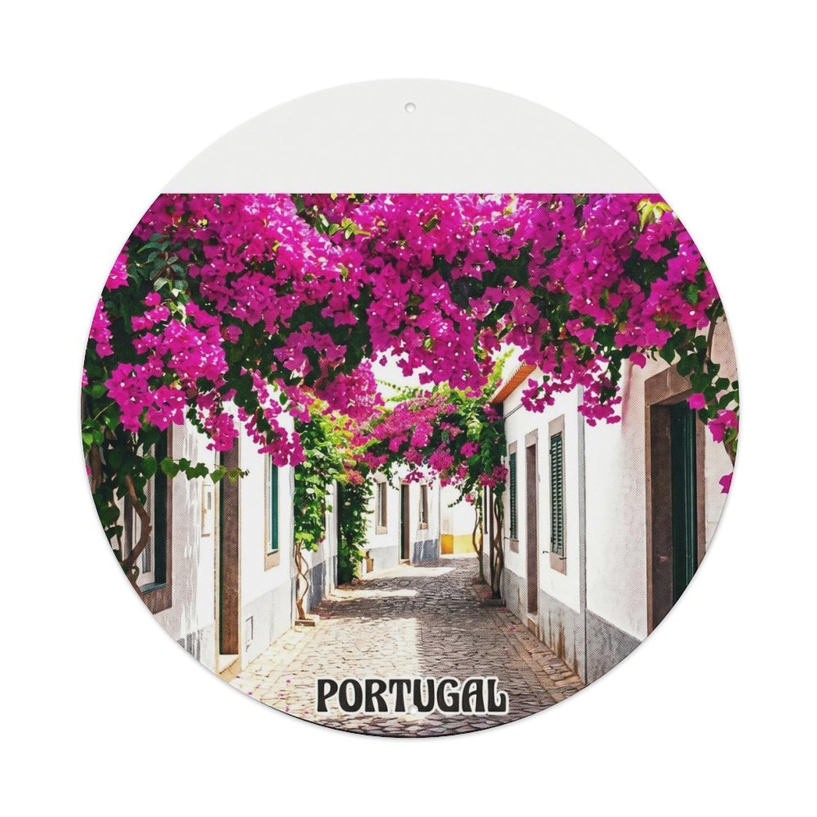 Olhnbad Style Portugal Madeira Bougainvillea Street Landmark Metal Tin Sign