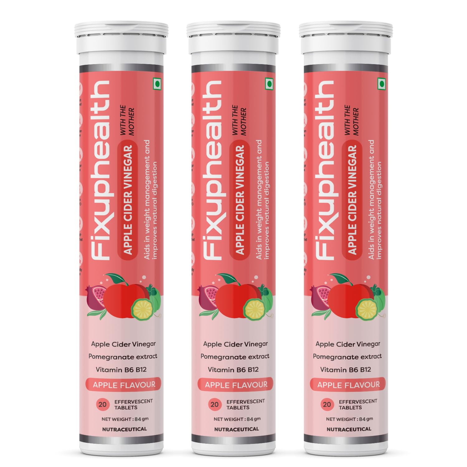 Fixuphealth Apple cider vinegar with the mother 700 mg Vitamin B6 B12 Effervescent Tablets Apple Flavour Pack of 3 20 tablets each pack for weight loss management Detox & boost metabolism (B0C814SN8H) Amazon Price History, Amazon Price Tracker