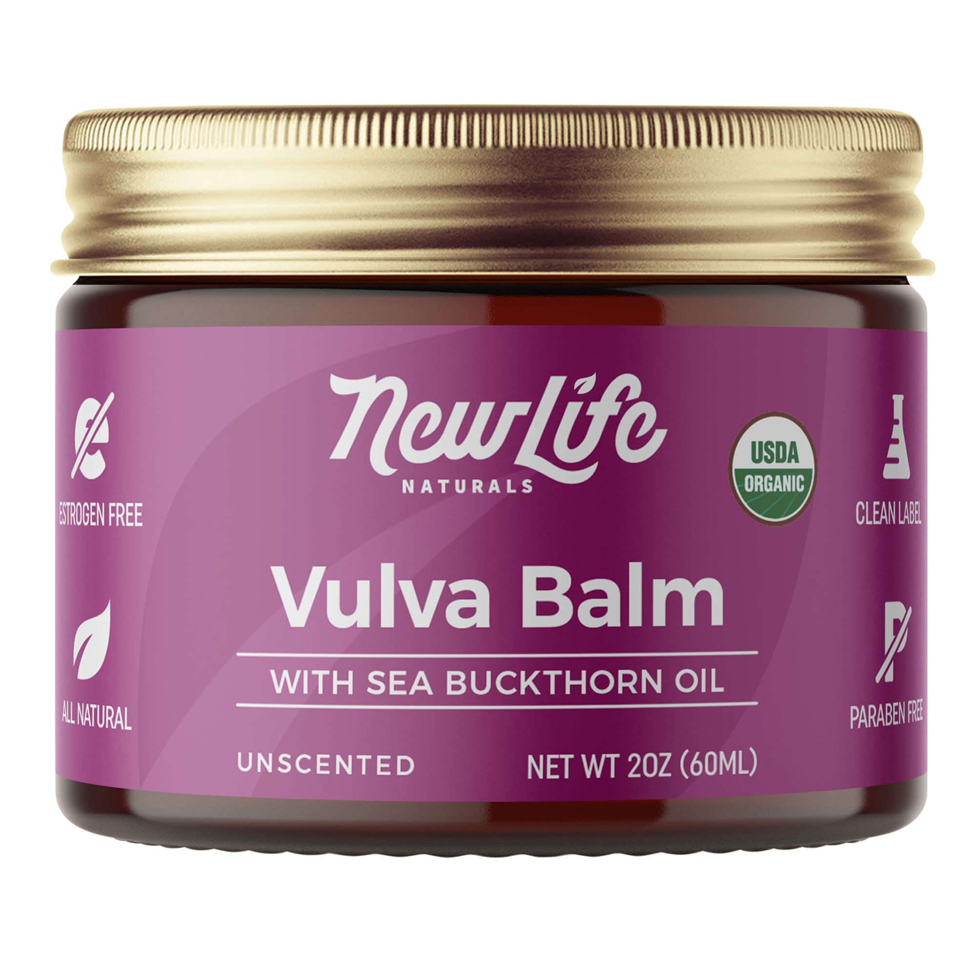 NewLife Naturals Certified Organic Vulva Balm w/Sea Buckthorn- Itching Dryness Irritation Menopause Support, Postpartum Essentials, Vaginal Moisturizer | All Natural Intimate Feminine Care - 2oz USA
