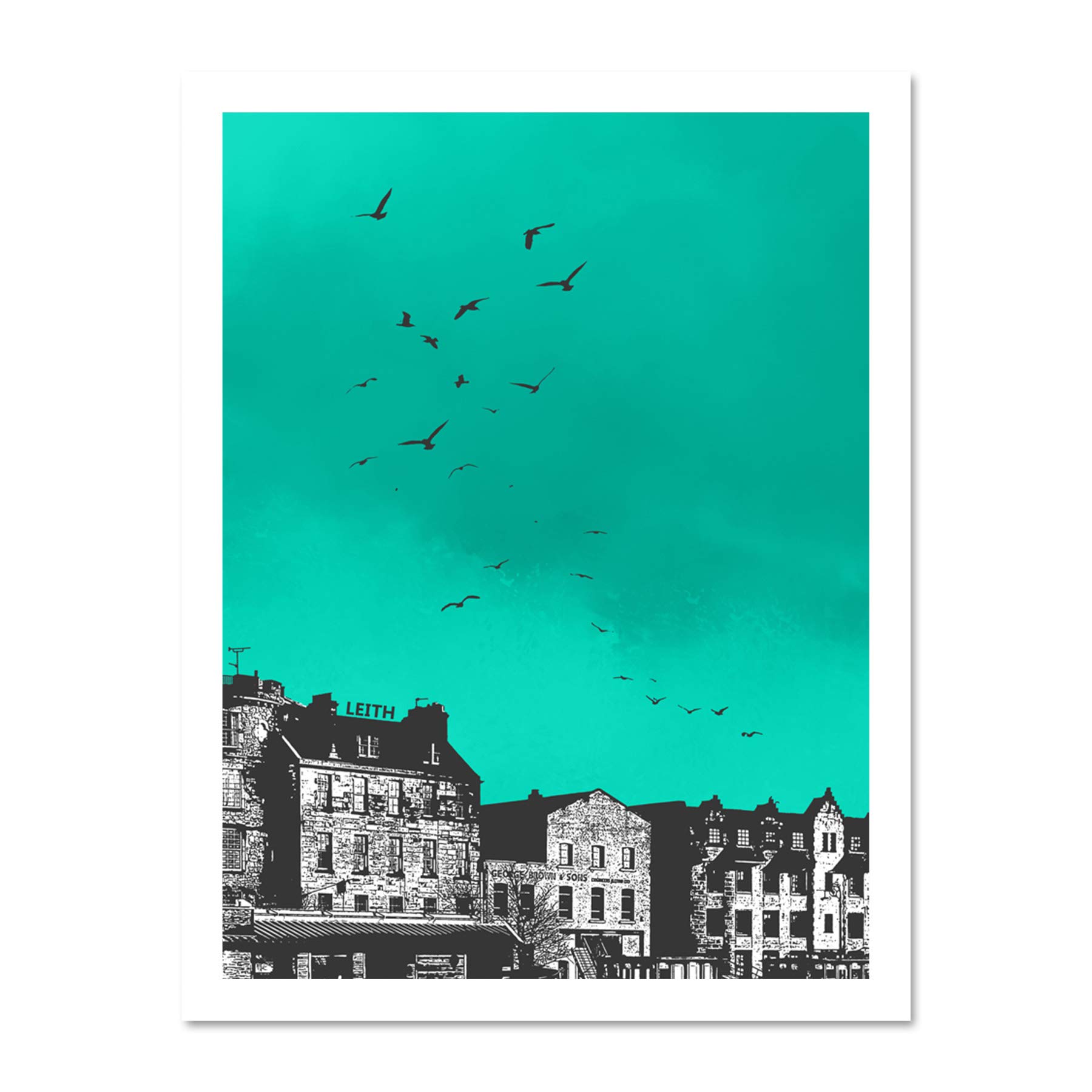 Wee Blue Coo Rooftop Birds Leith 18x24 Large Framed Art Print Poster Wall Decor 18x24 inch