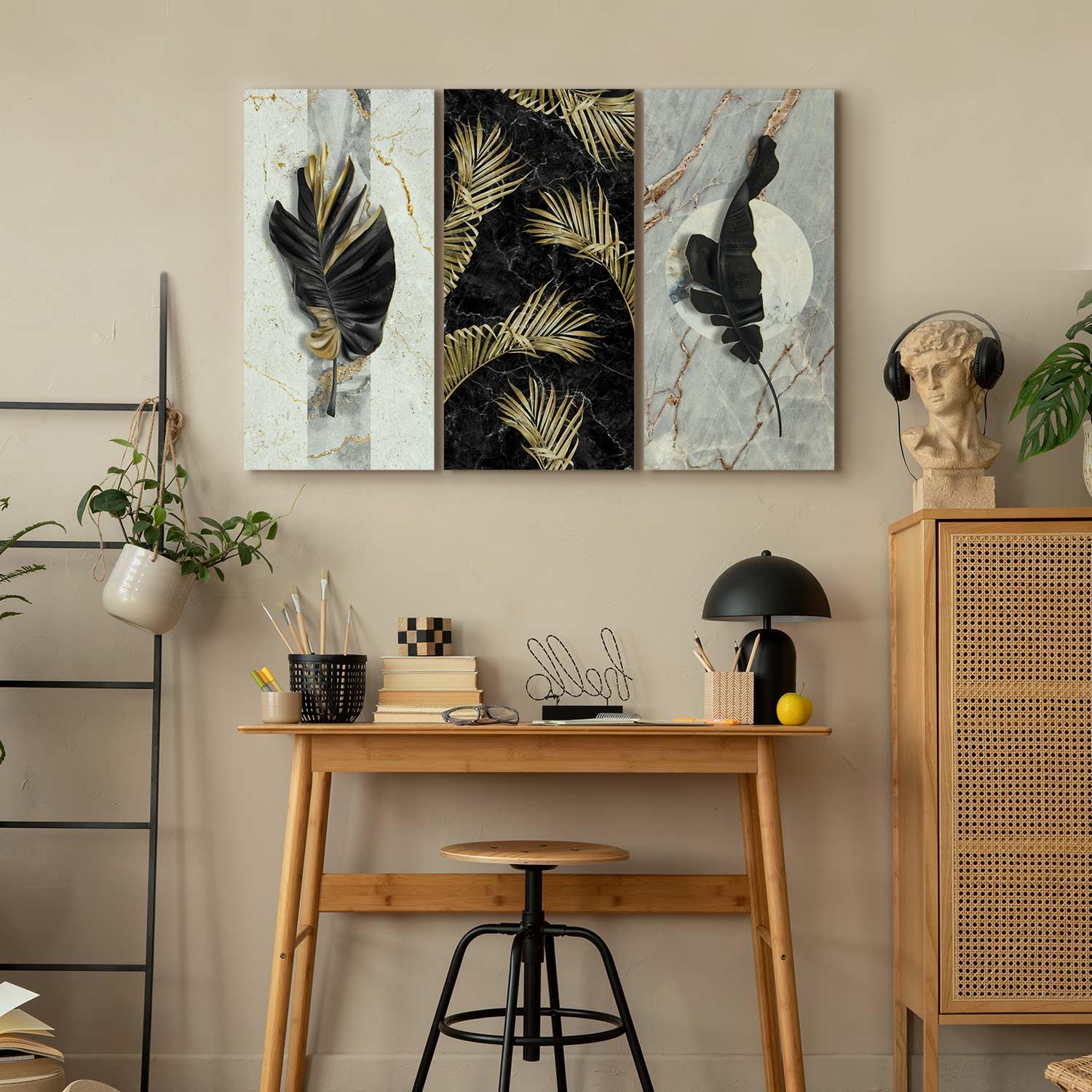 murando - Quadro tropicale Foglie 135x90 cm 3 Pezzi Stampa su tela XXL Immagini Moderni Murale Fotografia Grafica Decorazione da parete Quadri Componibili Marmo botanico b-C-0716-b-e