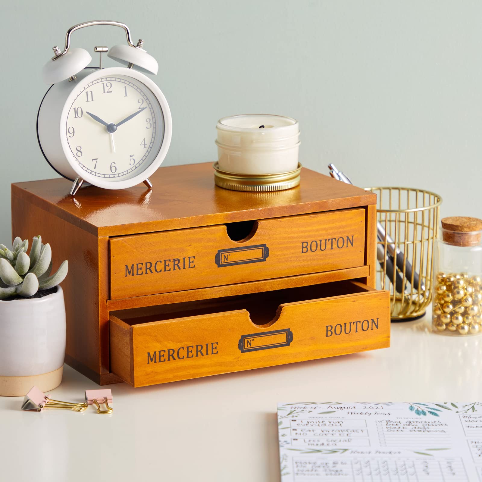 Small Wooden Storage Box with Drawers, Desk Organizer, Vintage French