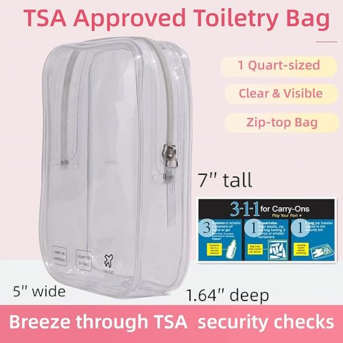 Miniatura 2 de Accesorios de avión imprescindibles de 1 cuarto de galón, bolsa de viaje aprobada por la TSA para mujeres que viajan, 2 Pack Clear, Bolsa de viaje