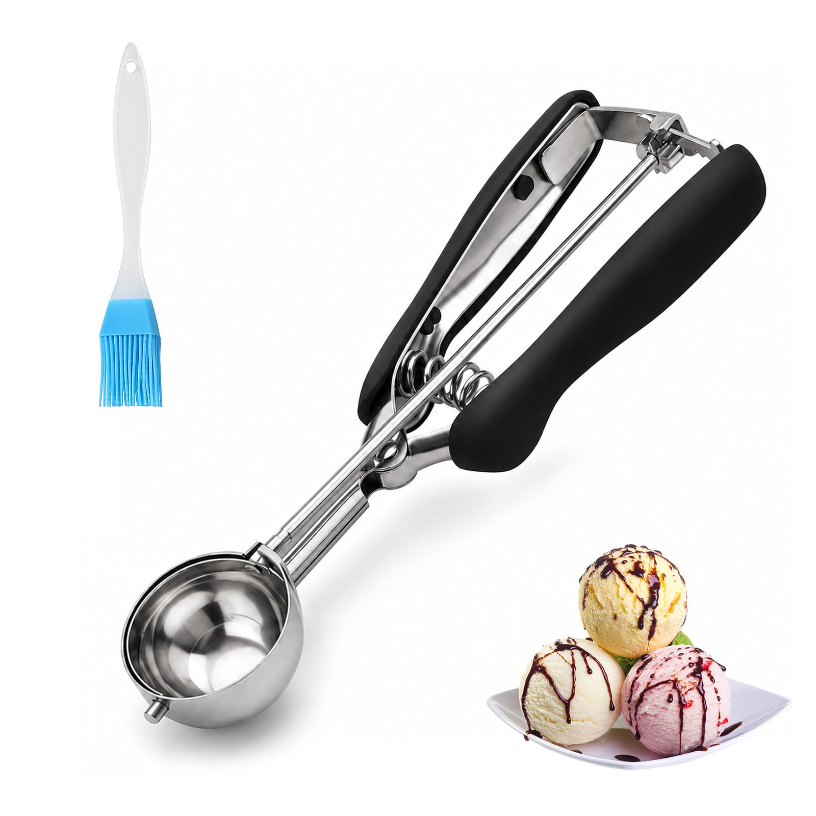 Qufiiry Ice Cream Scoop 5cm, Stainless Steel Cookie Scoop with Trigger Release, Easy Grip for Ice Cream, Melon Balls, Meatballs, Mashed Potato (50ml / 3.5 Tbsp)