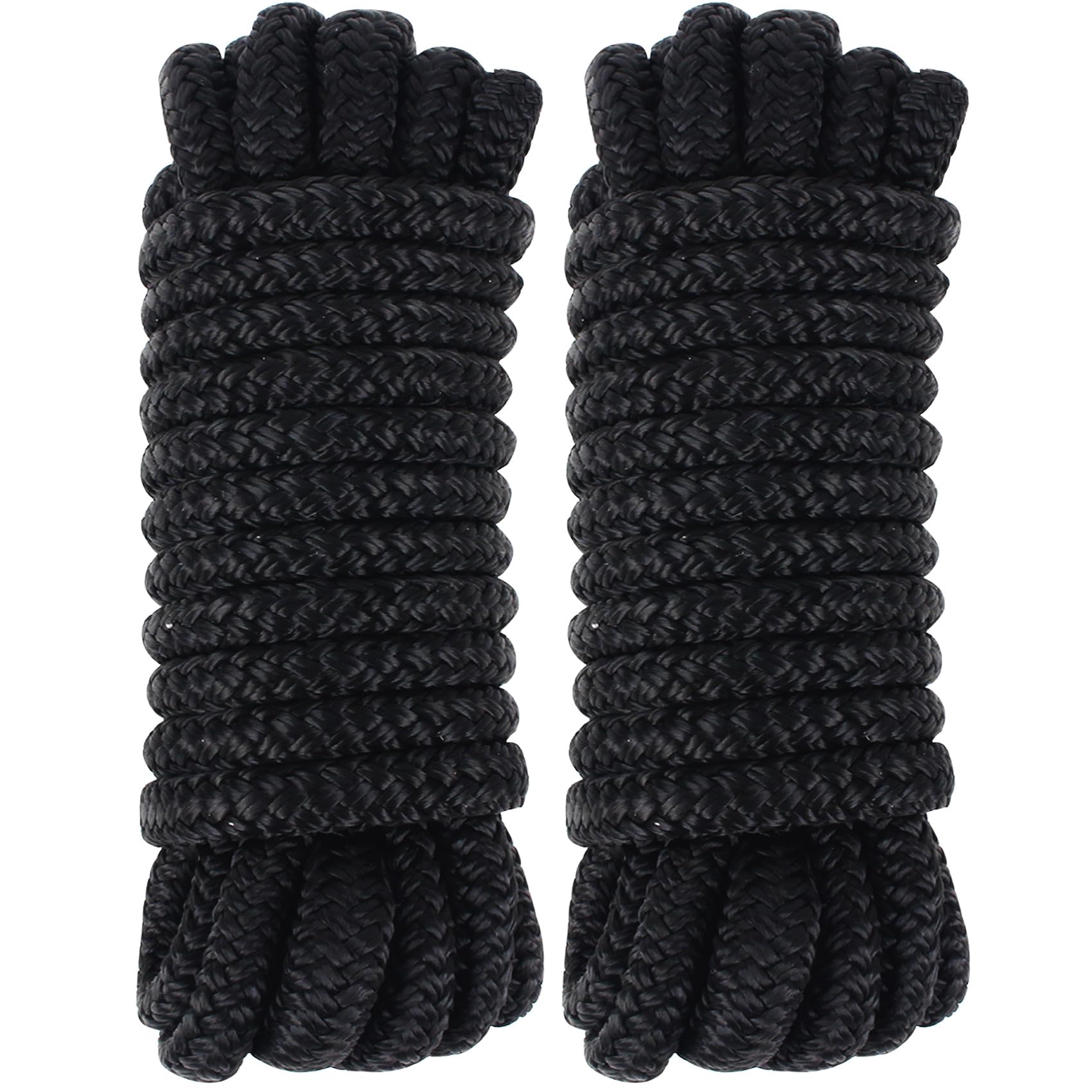 Dock Lines 20' x 1/2" Double Braided Marine Mooring Ropes 2 Pack, Dock Rope 9 Colors Boat Ropes for Docking with 12'' Eyelet Premium Dock Lines for Boats - Black