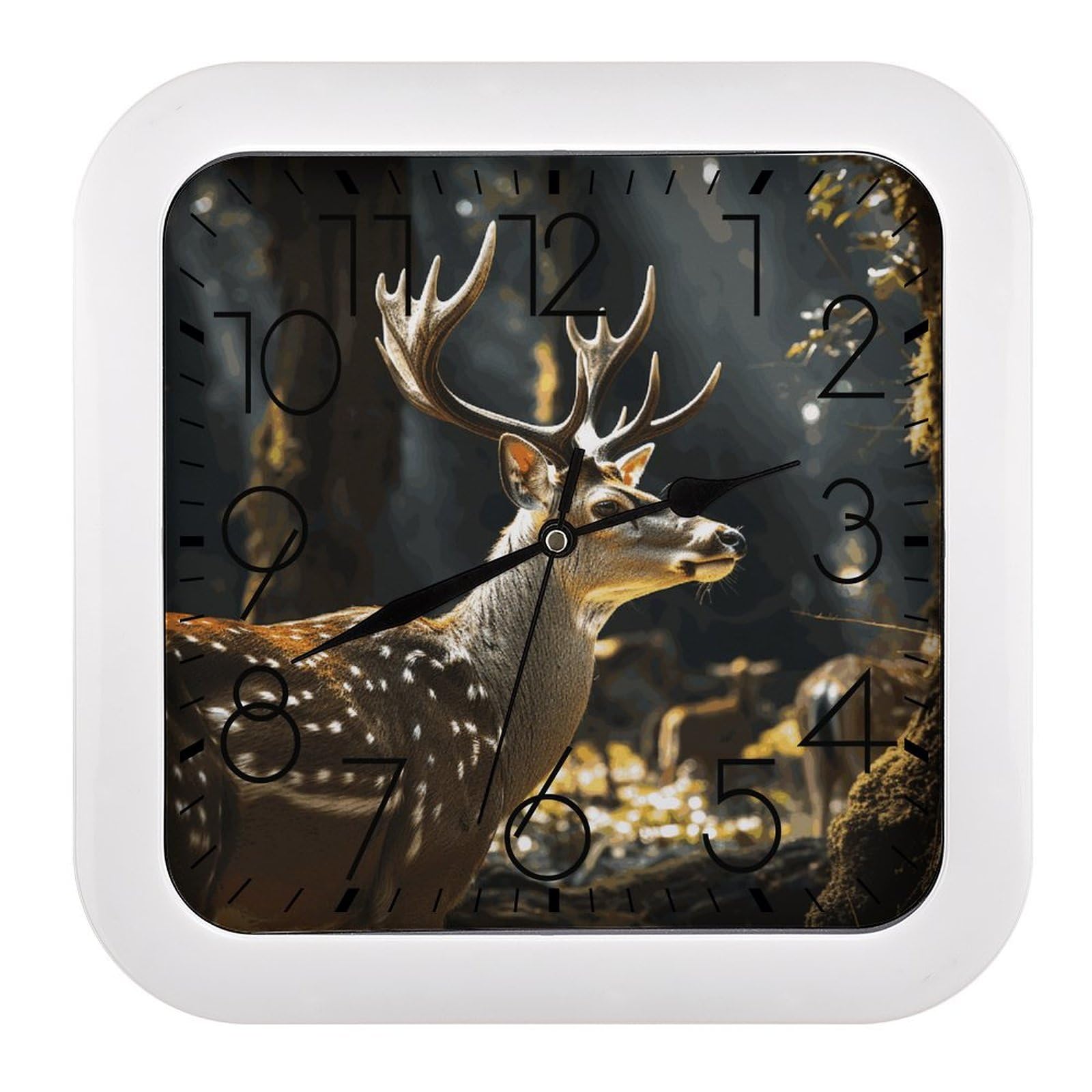 NTVOWPZO 10 Inch Wall Clock Deer in Wild Battery Operated Wall Clocks Silent Non-Ticking Square Wall Clock for Living Room Kitchen Home Office Wall Decorative Clocks