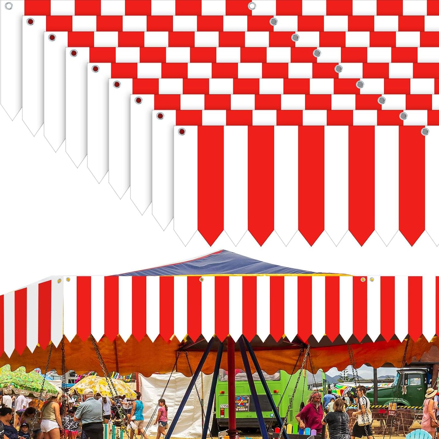 Carnival Tent Circus Theme Party Decorations White and Red Striped Circus Awning Decor 3D Awning Circus Tent Canopy for Carnival Theme Party Decor, 9.84 x 78.74 Inch(9 Pcs)