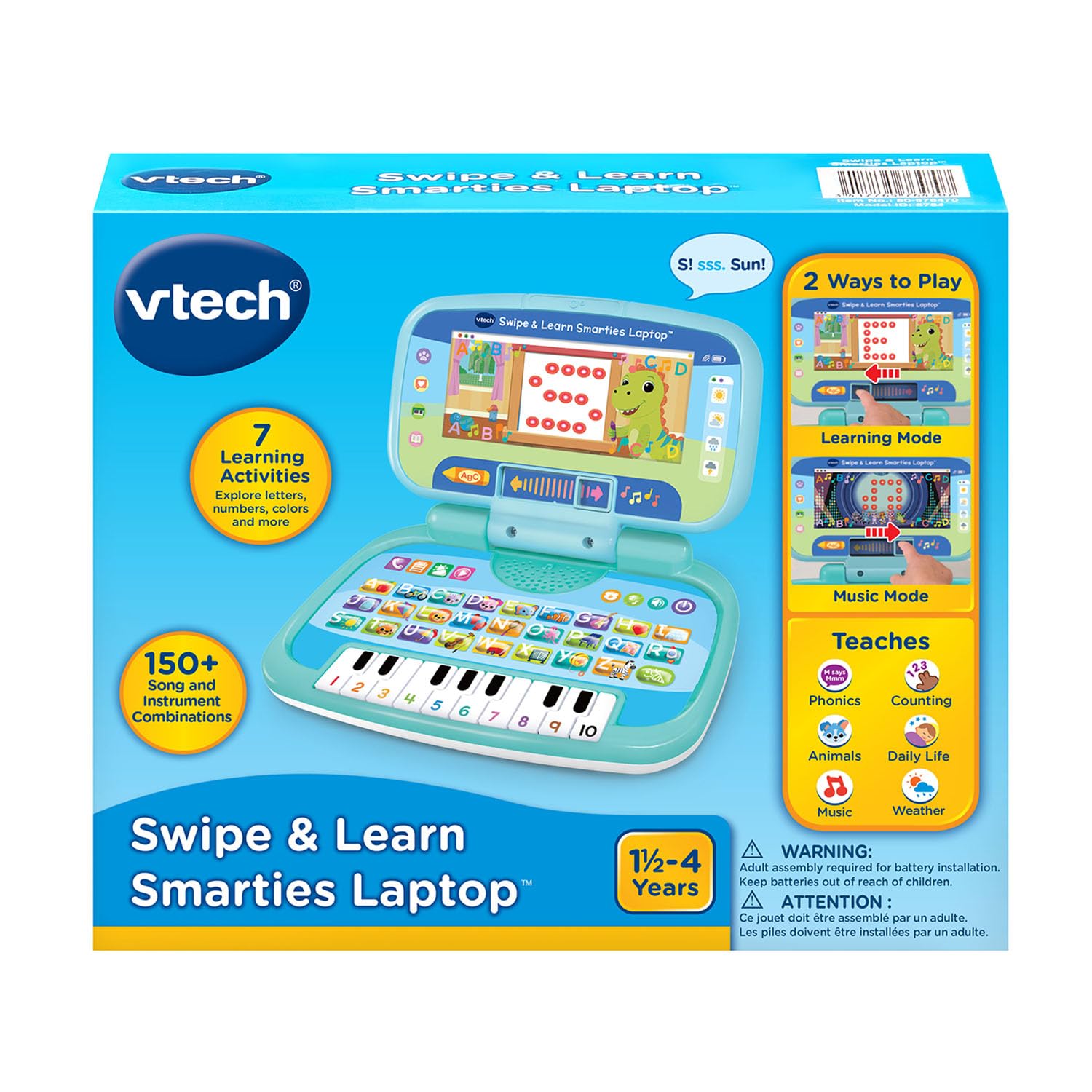 VTech Swipe and Learn Smarties Laptop, Blau