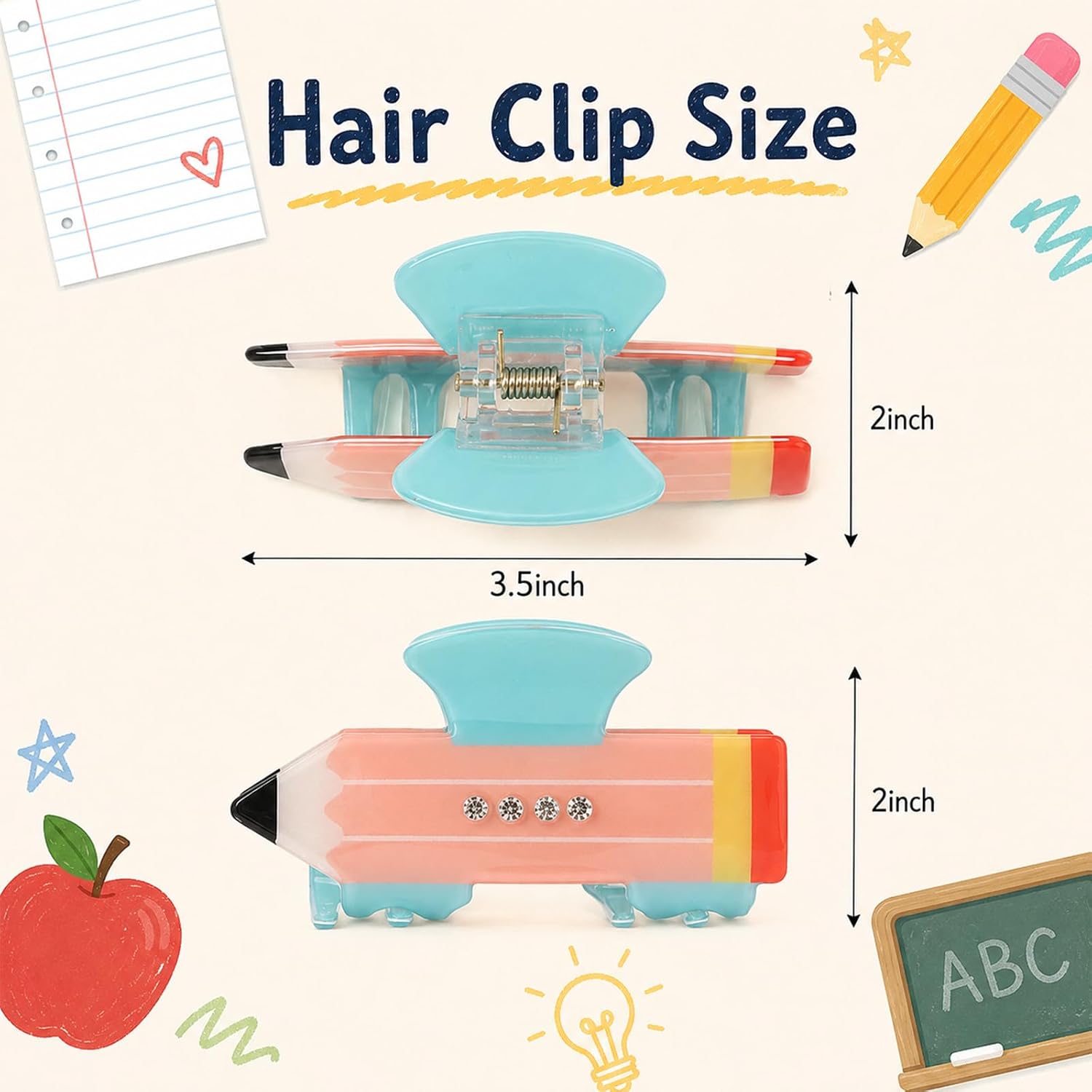 TODDER 3Pcs Pencil Hair Clips Back to School Hair Accessories Teacher Gifts image 2