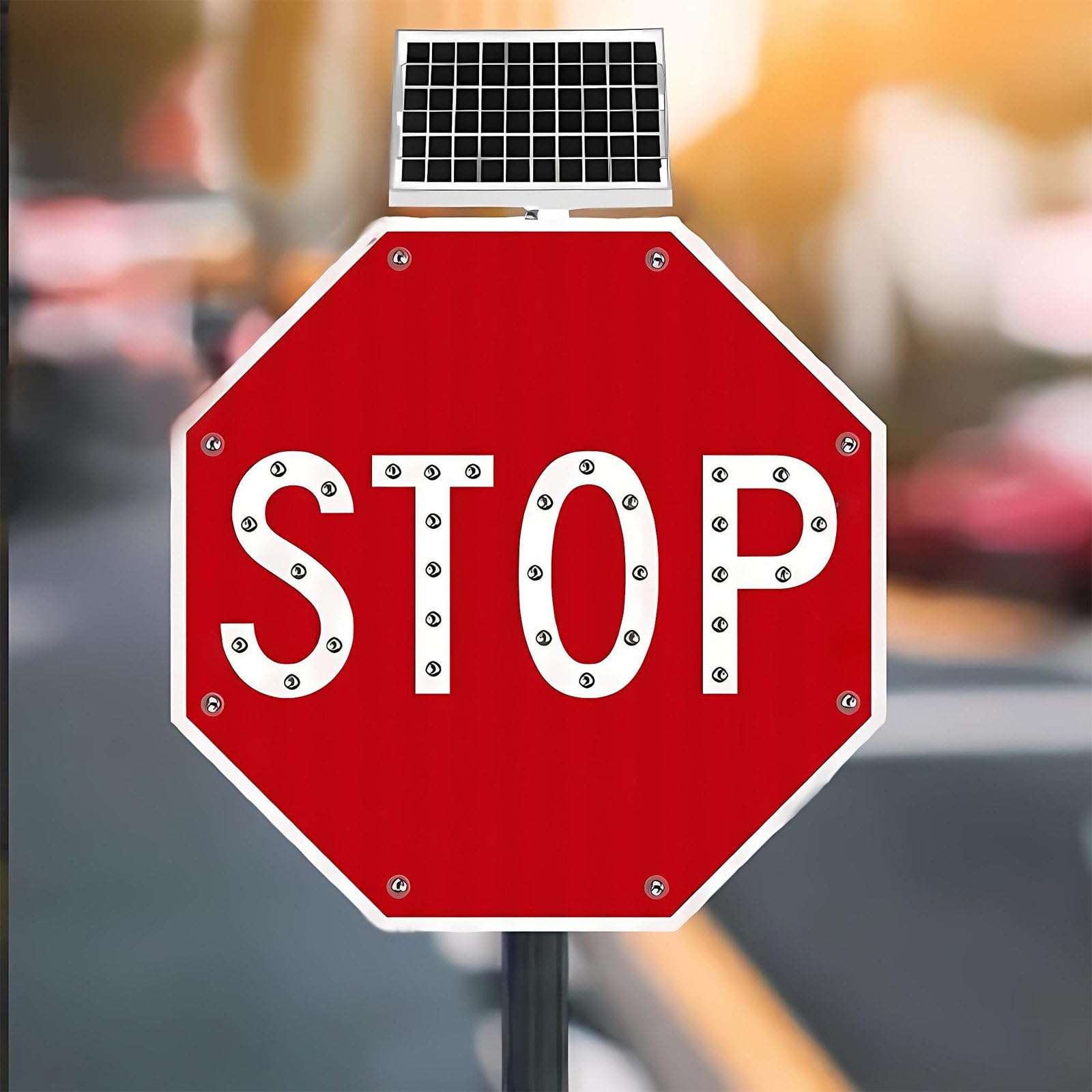 Señal De Stop Solar LED De 60 cm / 80 cm, Octagonal, Solar, con Iluminación LED De Prohibido Estacionar, con Película Reflectiva De Grado Industrial Y Marco Metálico Resistente 24in
