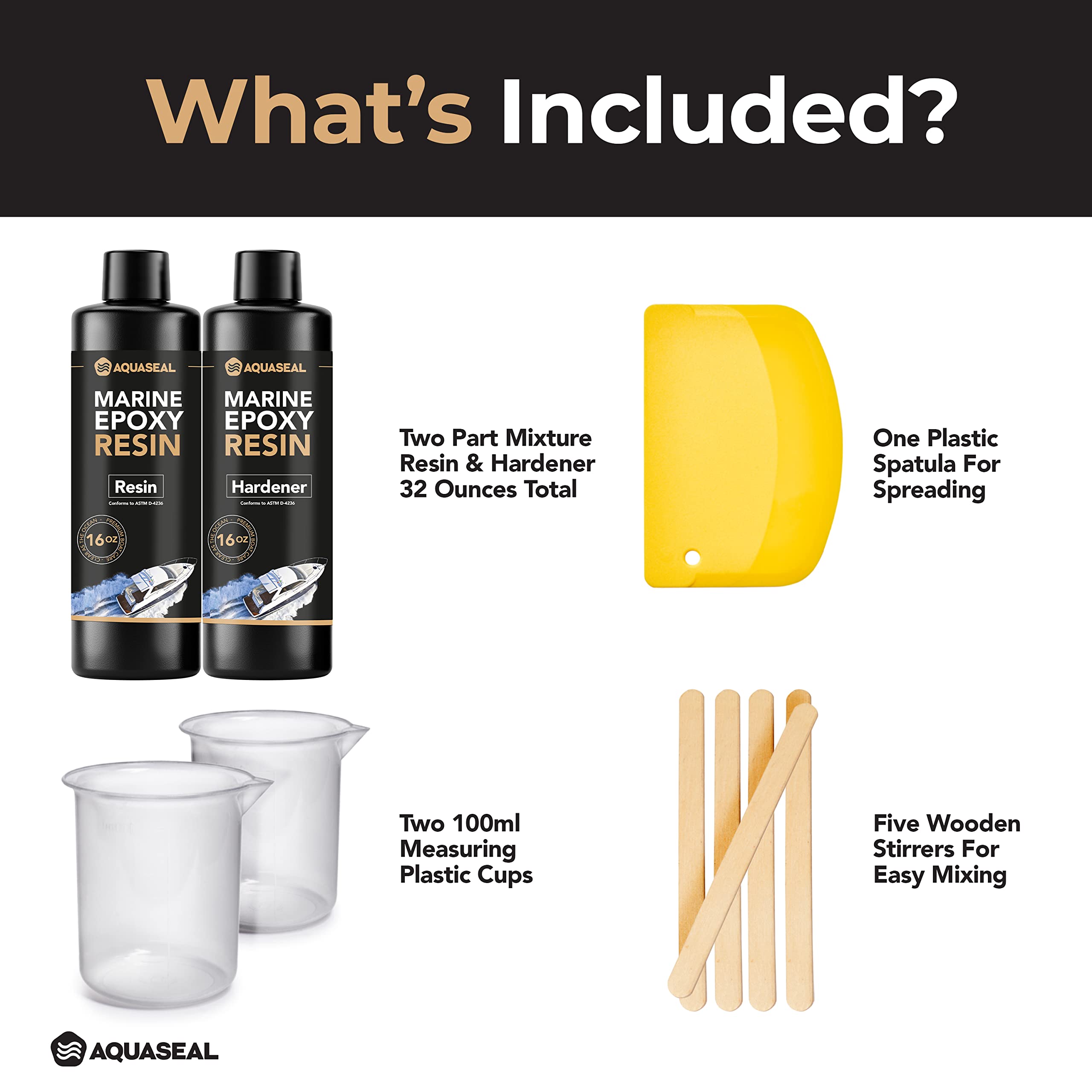 AQUASEAL 32oz Marine Epoxy Resin Kit Fast Set Clear Epoxy Resin Bar