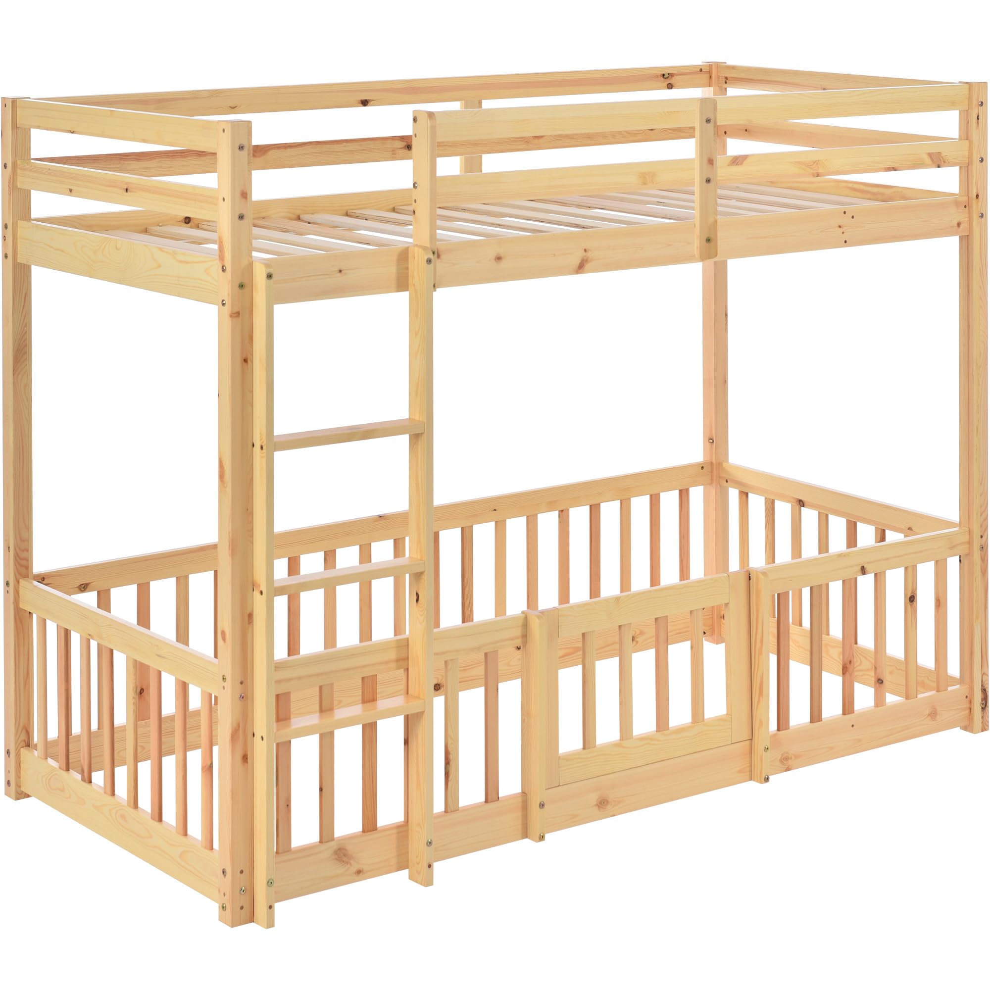 Lubvtti Litera Infantil 90 x 200 cm,Cama para niños con protección anticaídas y barandilla,Estructura Cama 90x200,Cama Superior con somier de láminas, Natural