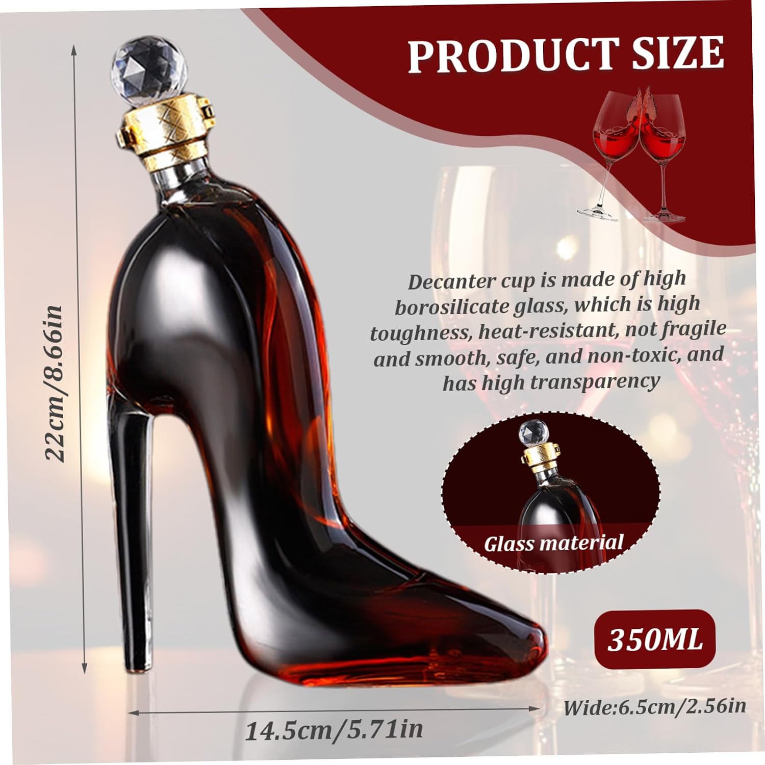 Wine Decanter High-Heeled Shoes Shape Decanter Set for Women 350ml Wine Set Transparency Sealing Accessories for Bars Night Clubs Hotels