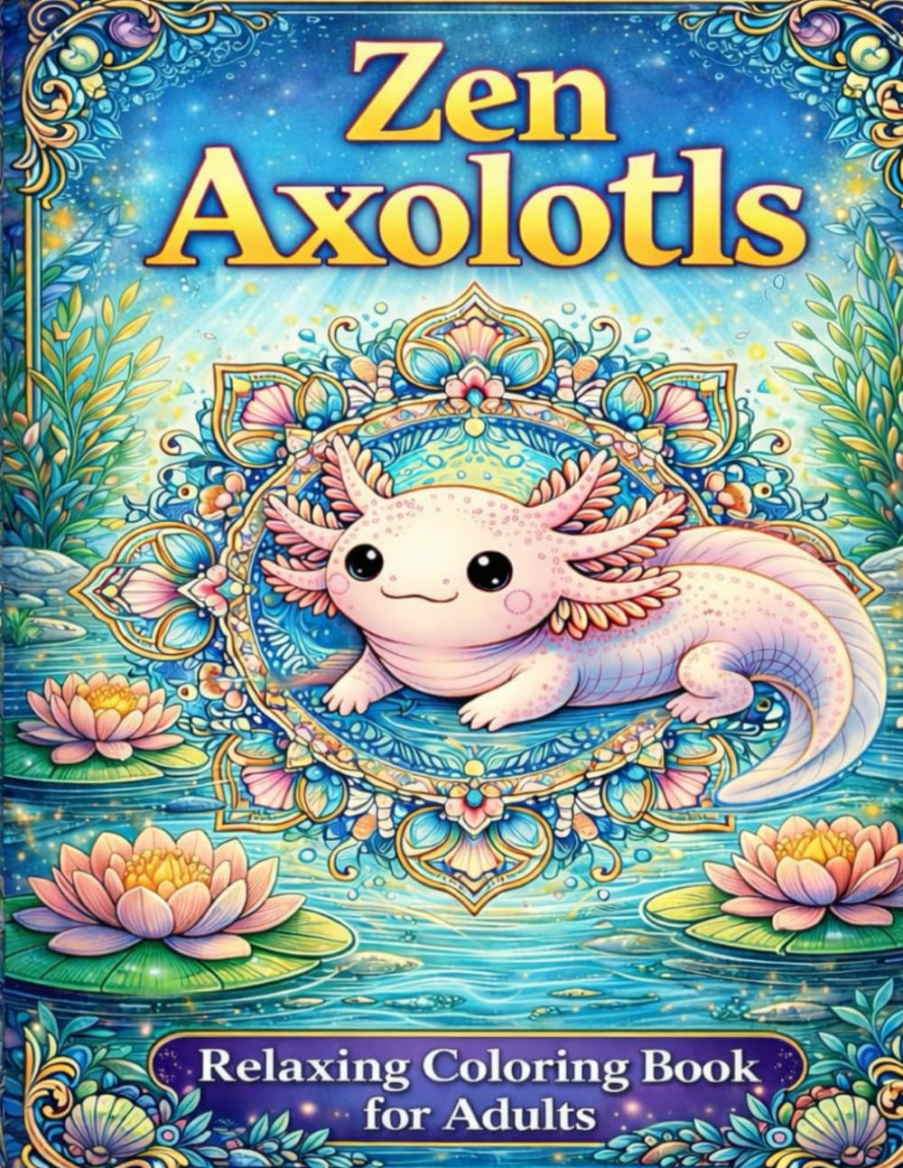 Zen Axolotls: Cute and Magical Coloring Pages for Adults