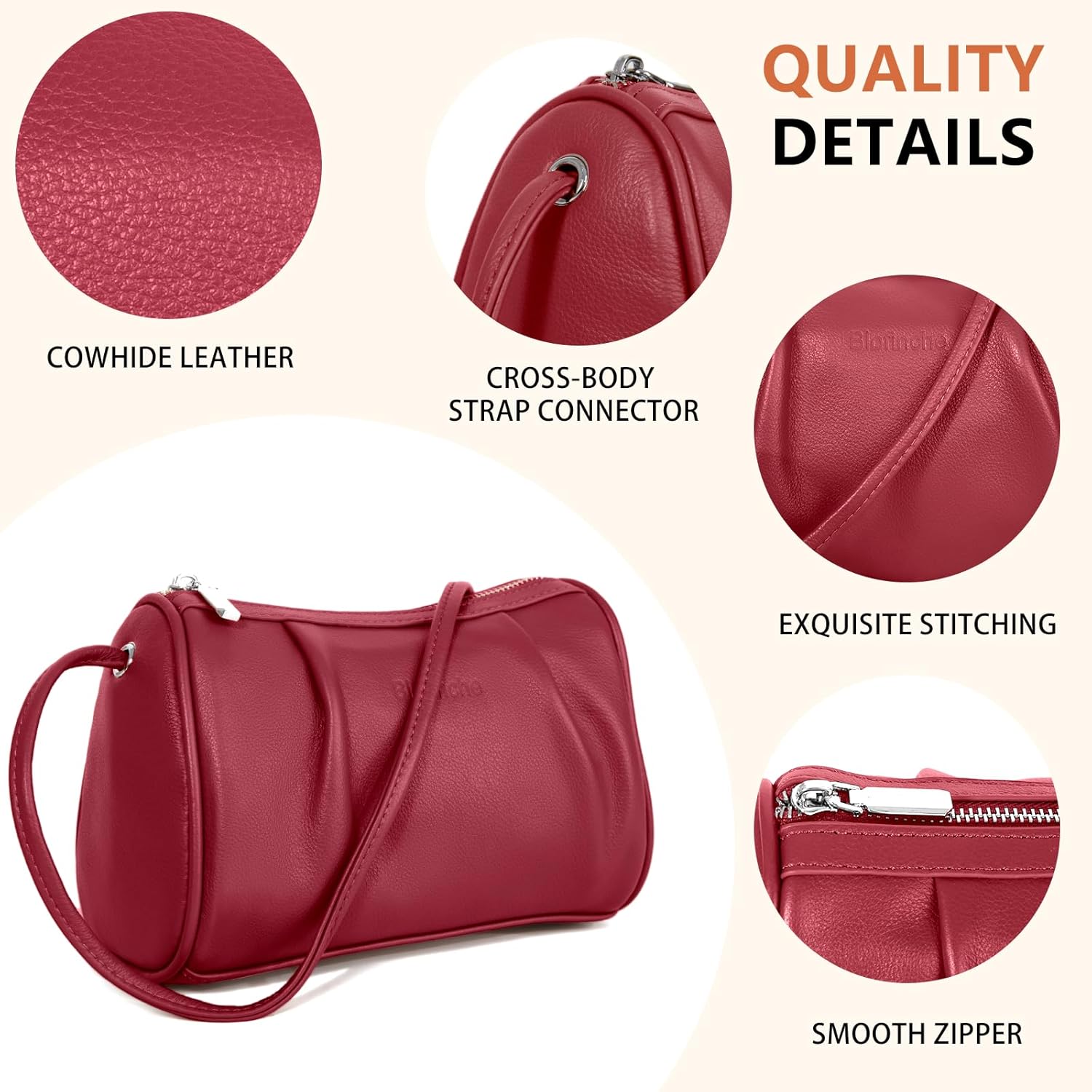 Women's Genuine Leather Small Crossbody Bag Barrel Hobo Purse for Evening Dating Weekend Casual Light Outings
