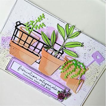 Cutting Dies Kit English Words Metal Stencils Scrapbooking Tools DIY Craft Embossing Template for Paper Card Making Album Arts Supplies Potted Plant Combination Set-9.6x9cm