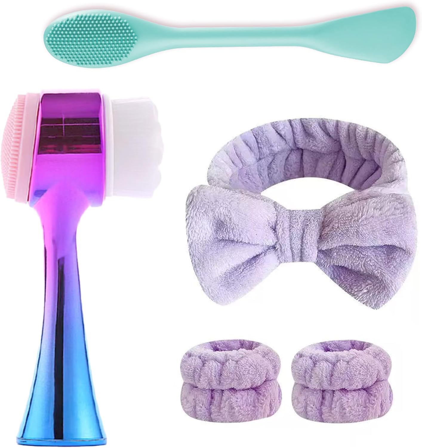 Facial Cleansing Brush 2 in 1Double-Sided Manual Facial Cleaning Brush with Soft Bristles for Deep Pore Exfoliation, Wash Makeup, Massaging (Green-White)