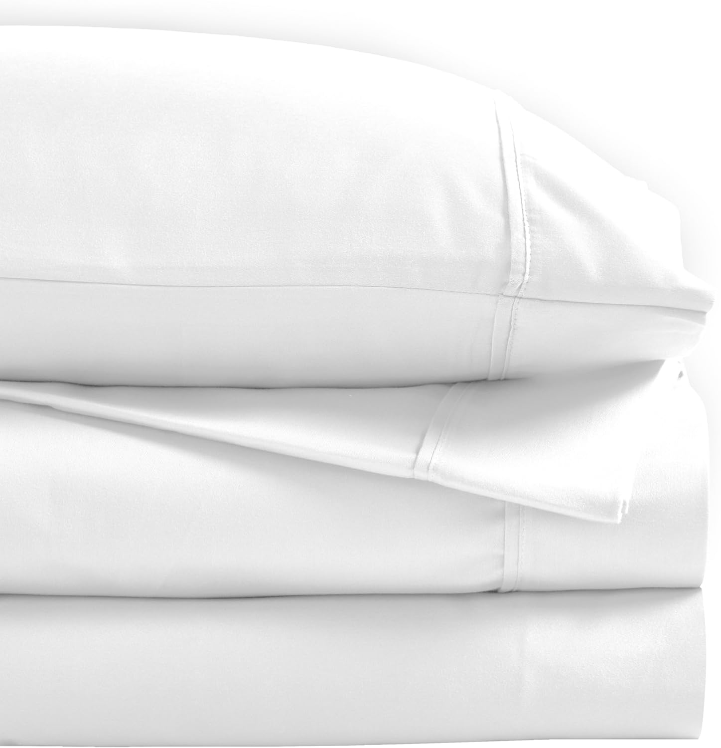 Superior Cotton Blend Bed Sheet Set, Elegant Bedding, 6-Piece Set Includes 1 Elastic Deep Pocket Fitted Bedsheet, 1 Flat Sheet, 4 Pillowcases, Modern Sateen Weave - Queen, White