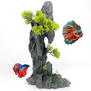 Tall Aquarium Mountain View Stone Decorations Aquarium Ornament Rock Cave Landscape Artificial Mountain Hill View Fish Tank Caves for Betta Hiding Reptile Aquarium Supply