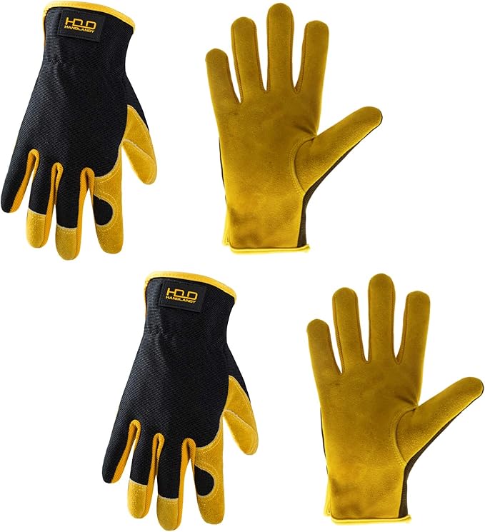 HLDD HANDLANDY Leather Work Gloves for Men & Women, 2 Pairs Cowhide Gardening Gloves Utility