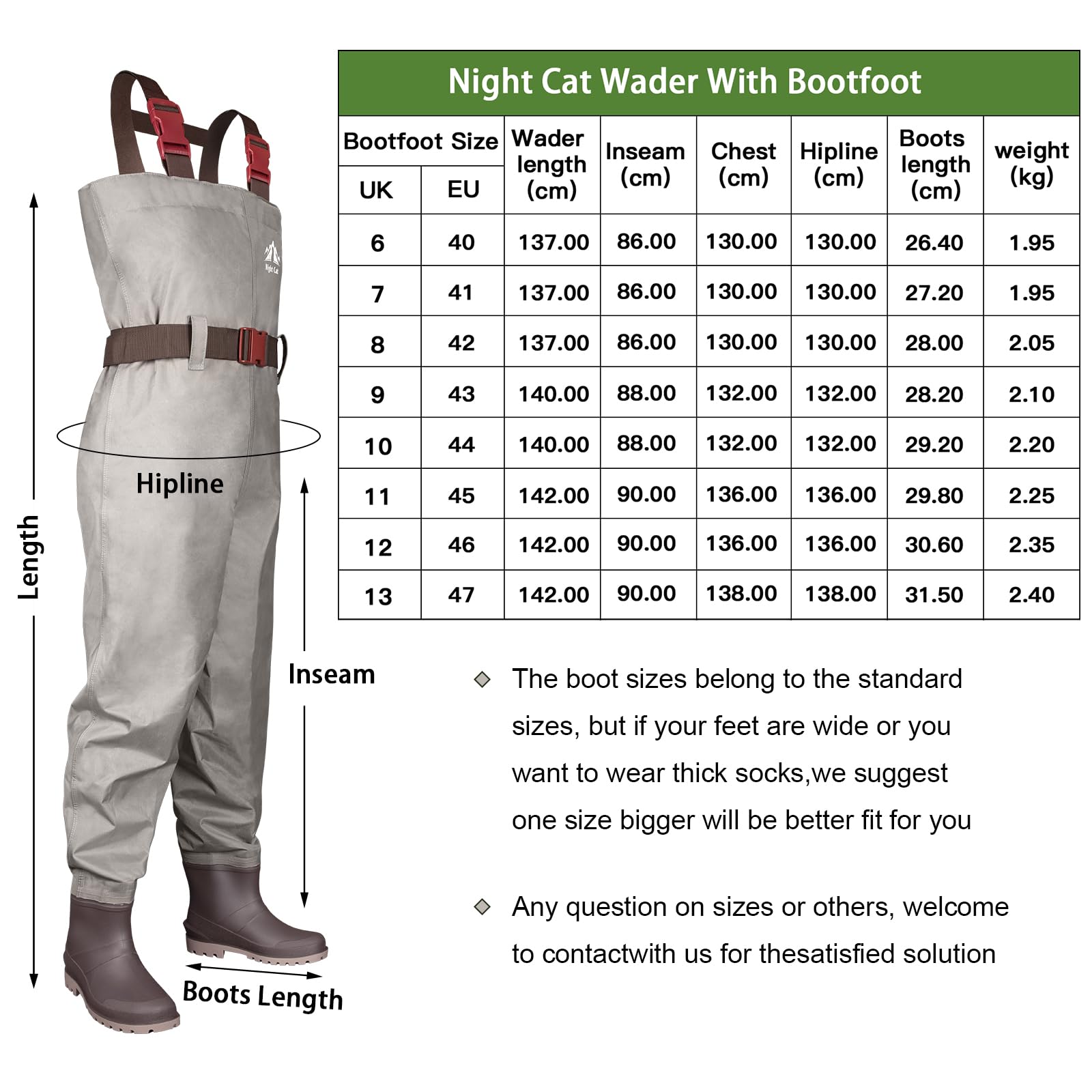 Night Cat Waders Pêche Homme Cuissardes Imperméable Respirant PVC Bottes Taille 40-47