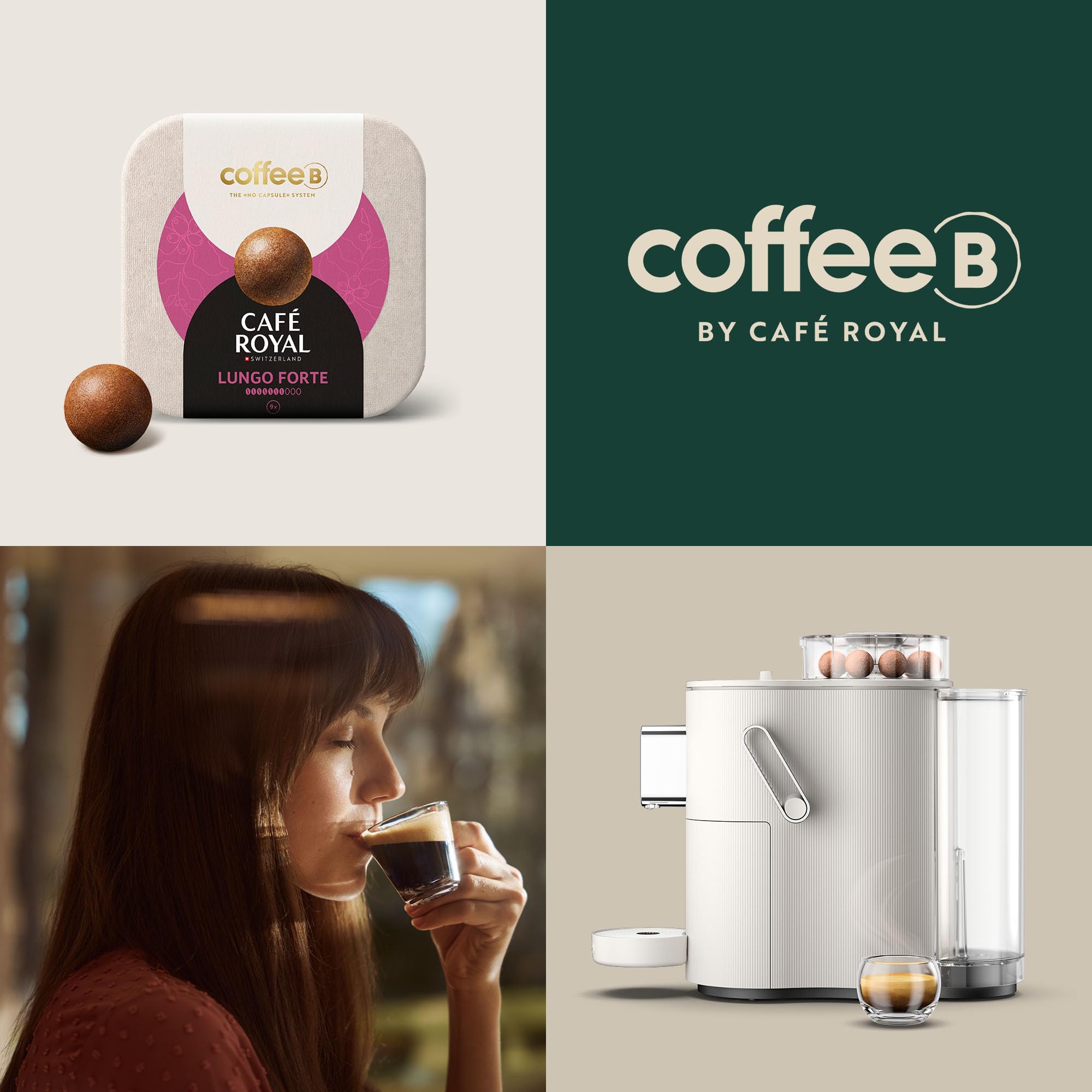 CAFE ROYAL SWITZERLAND PROFESSIONAL Machine à Café CoffeeB Globe Blanc 1.3L avec 90 Coffee Balls Lungo Forte - 100% Compostables