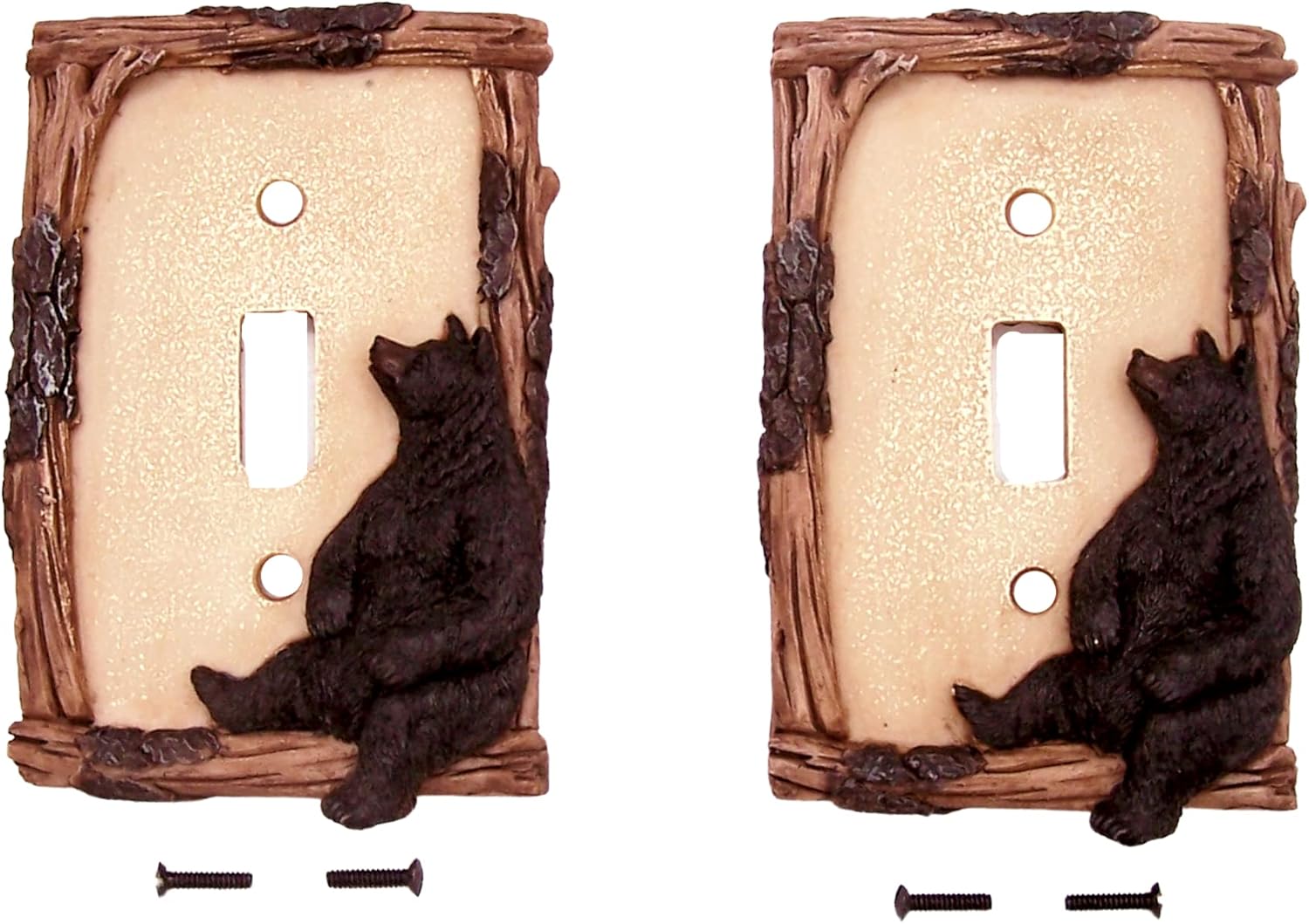 Set of 2 Bear Sitting on a Log Light Switch Covers, Toggle Light Switch Covers, Rustic Cabin Décor, 5.25 Inches (Pack of 2)