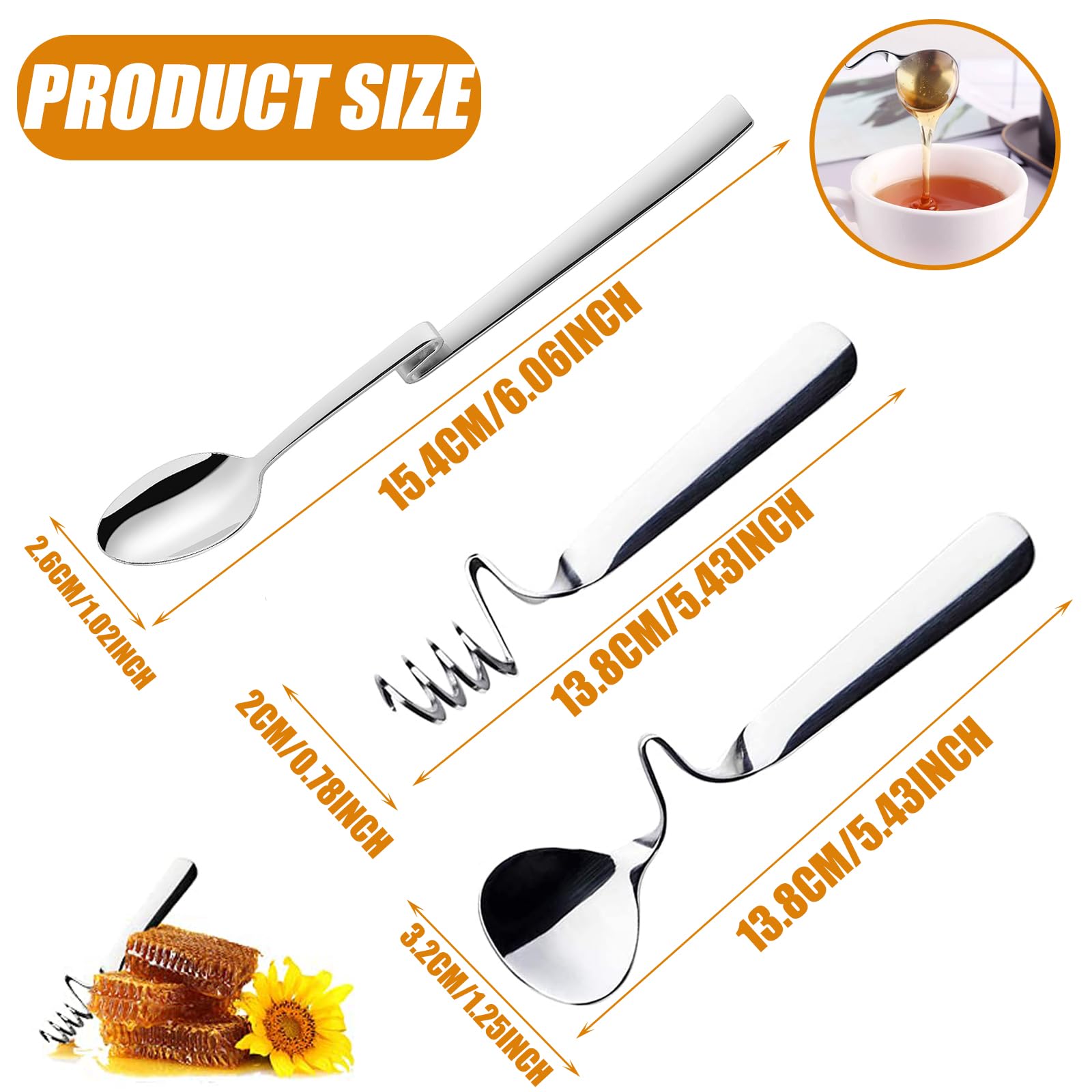 Set Di 6 Cucchiai Per Miele E Marmellata In Acciaio Inox - Design A Spirale E Sospeso | Per Yogurt, Caffè E Dessert - Foto 6