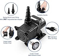 Vista 2 de JEREPET Bomba de agua sumergible 3100 GPH Bomba de estanque de 200 W con cable de alimentación de 33 pies elevación máxima de 18 pies con bolsa