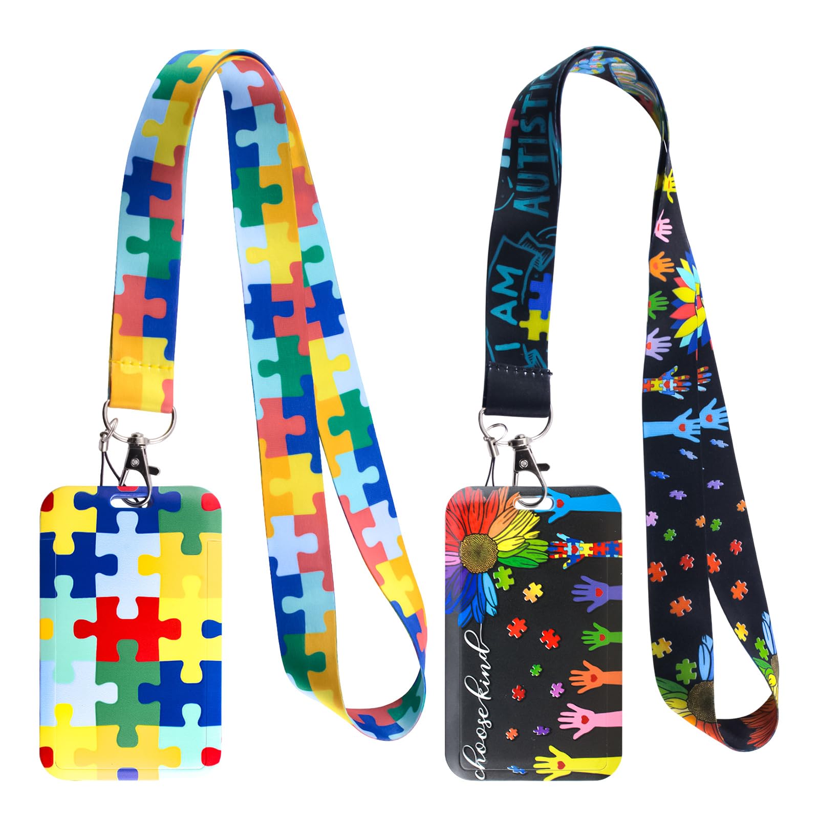 WANDIC 2PCS Autism Awareness Lanyard with Card Holder,2 Pack Autism Alert Card Set Hidden Disability ID Card Holders for Teens Adults — image 1