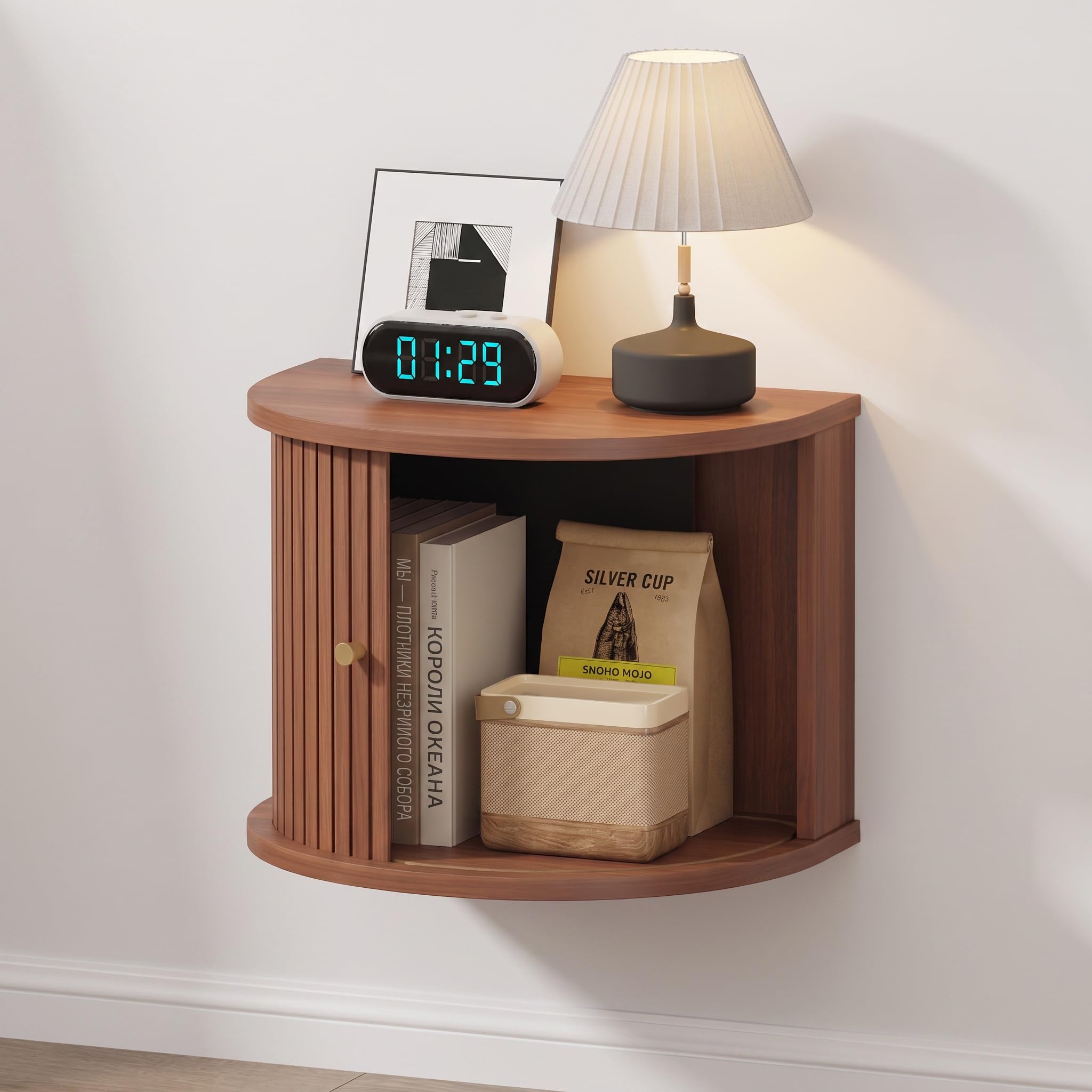 Amazon.com: LMSXG-MZ Floating Curved Night Stand with Sliding Door