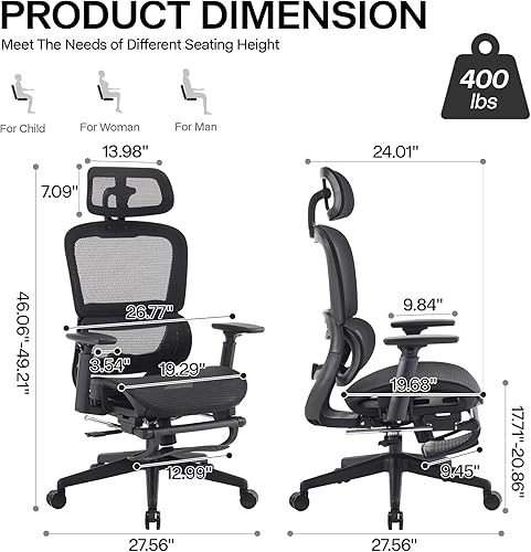 Miniatura 3 de Silla de oficina ergonómica, silla de juegos de respaldo alto con reposapiés, silla de escritorio de oficina en casa grande y alta, silla de