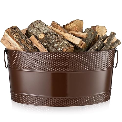 1 Pcs Firewood Log Bucket 15.8 Inch Galvanized Tub Fireplace