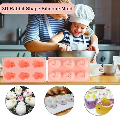 Miniatura 2 de Nalchois - Moldes de silicona con forma de conejo, molde de silicona grande 3D para hornear mousse, fondant, jabón y helado, antiadherente, de fácil