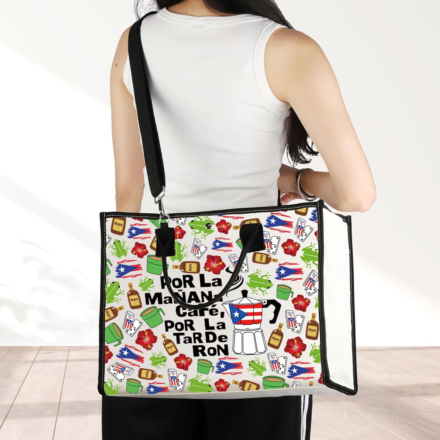 G2TUP Singer Puerto Rico Tote Bag Chair and Palm Gifts Por La Manana Cafe Gifts Latin Music Fans Shoulder Bag