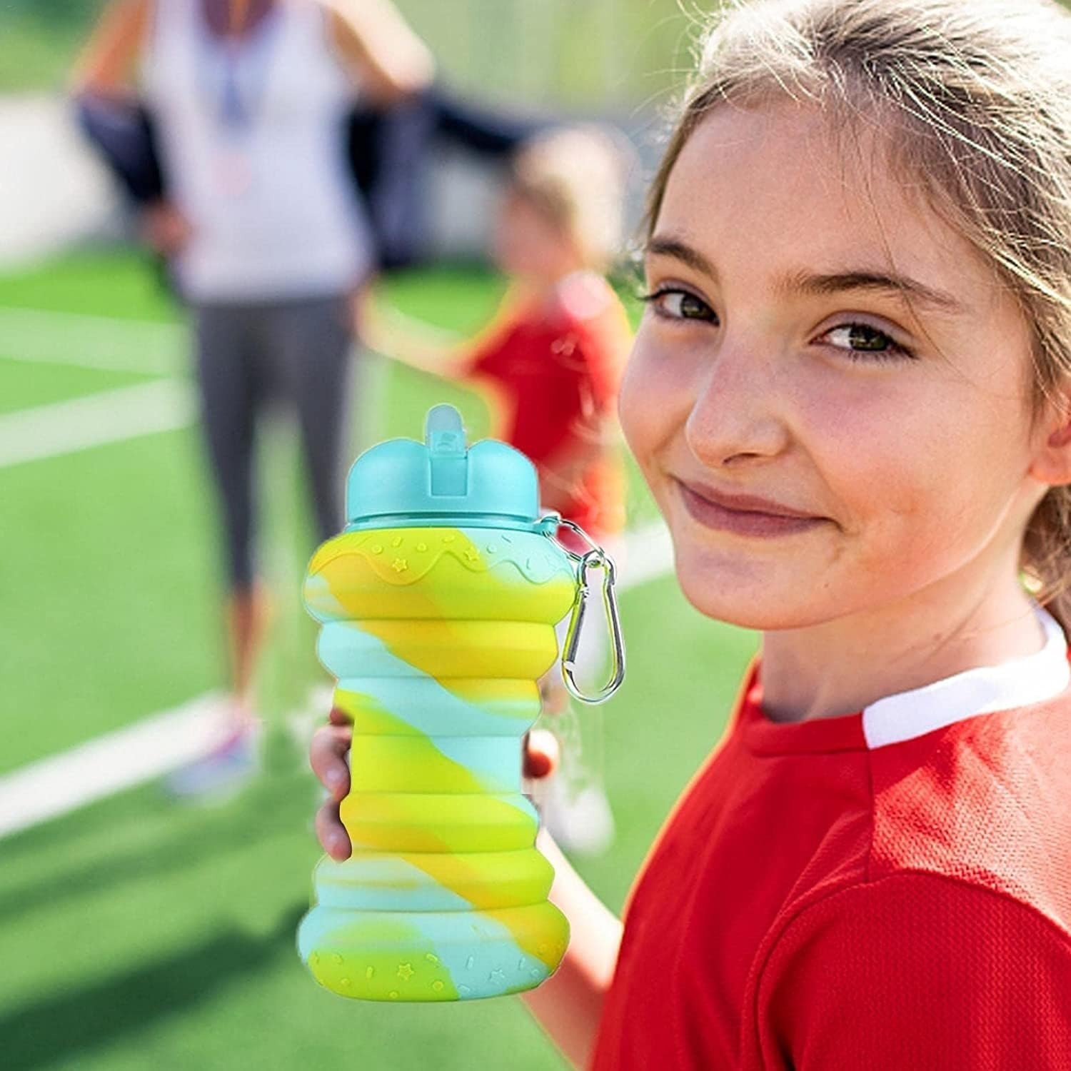 Gourde Portable en Silicone pour Camping, Pliable, avec Mousqueton, idéale pour la Salle de Sport et la randonnée.