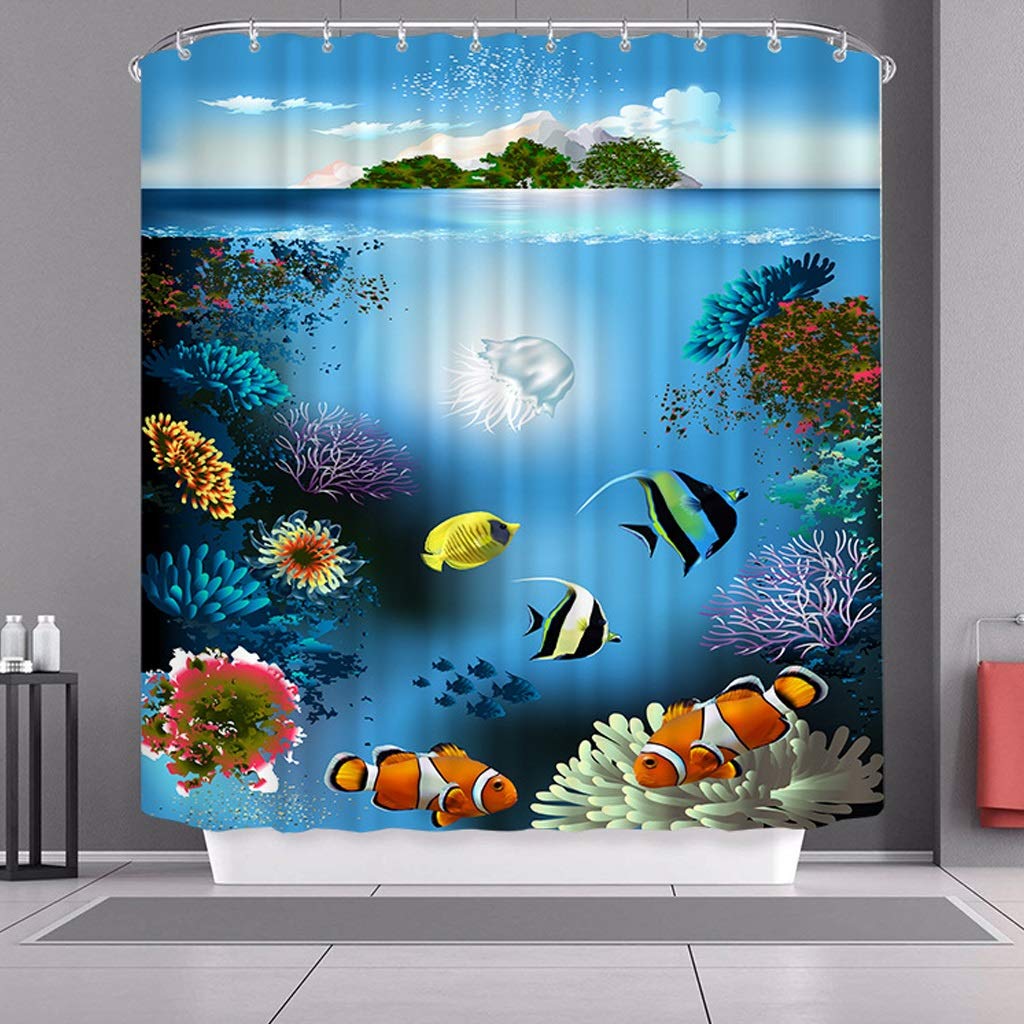 3D-Gewebe-Duschvorhang Blaue Tropische Ozean-Muster - Wasserdicht Form-Proof-beständig waschbar Textil - Extra Lange Badezimmer-Vorhang Polyester Bad Vorhang for Badezimmer mit 12 Haken