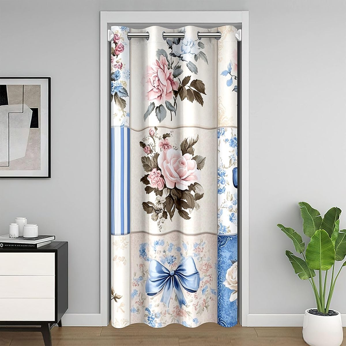 Rideaux de porte pour l'intimité bleu 106x203 cm avec motif patchwork
