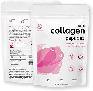 Multi Collagen Peptides Powder, Multi Collagen Peptides Types I, Ii, Iii, V, X-with Biotin, Vitamin C & Hyaluronic Acid, 1lb Hydrolyzed Collagen Powder for Women Health, Easy Dissolve (1PC)