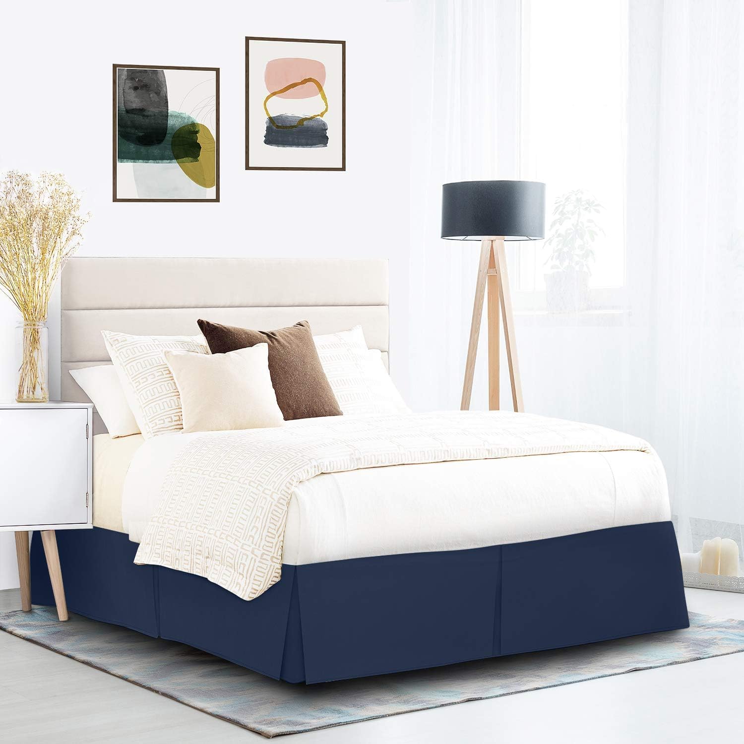 Texonicc Split Corner Bed Skirt 13 Inch Drop Queen Size 100% Egyptian Cotton Wrinkle and Fade Resistant Long Staple Premium 600 Thread Count - Navy Blue