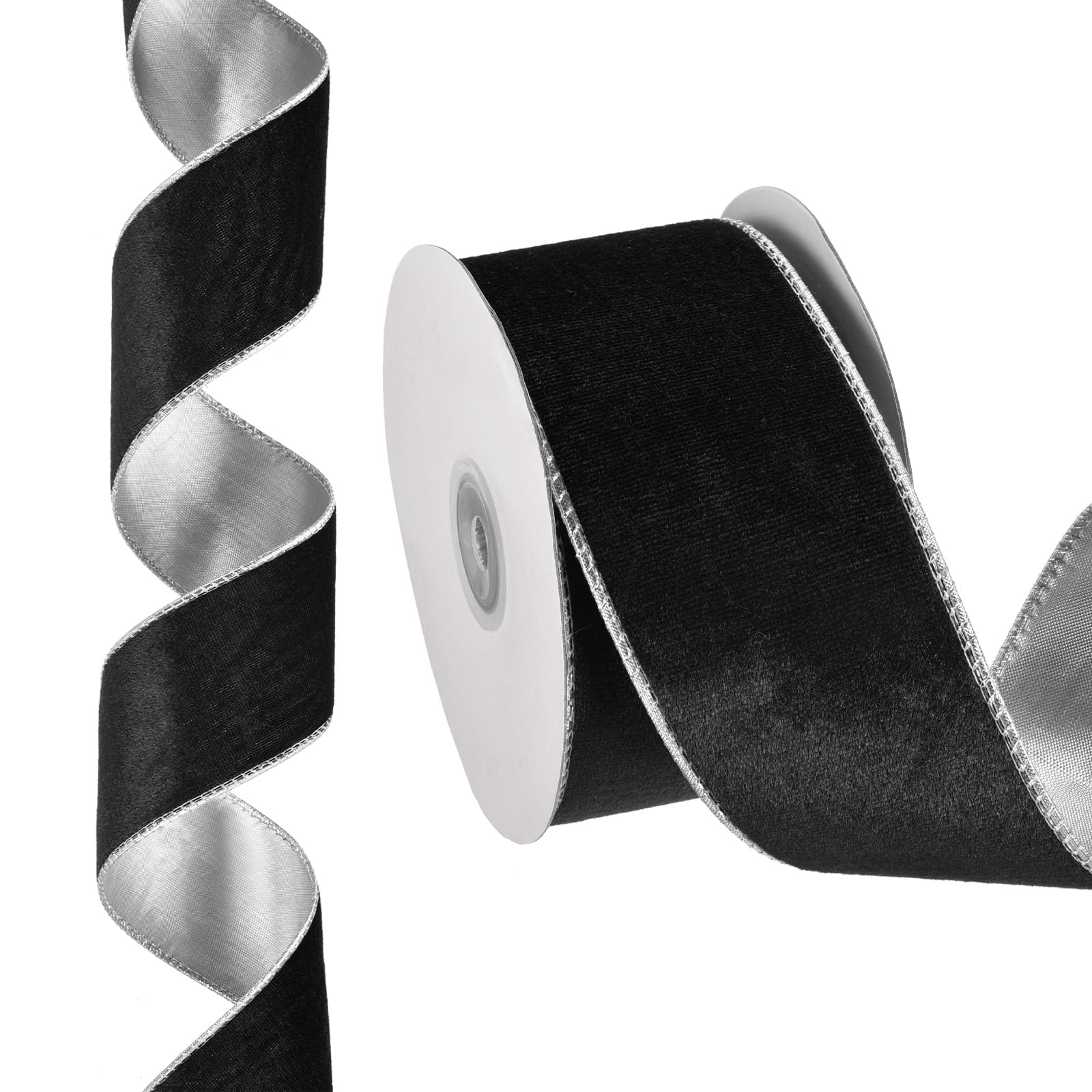 PATIKIL Christmas Ribbon - 10 Yards X 2.5 Inch Velvet Ribbon, Black/Silver For Gift Wrapping & Holiday Decor - View #8