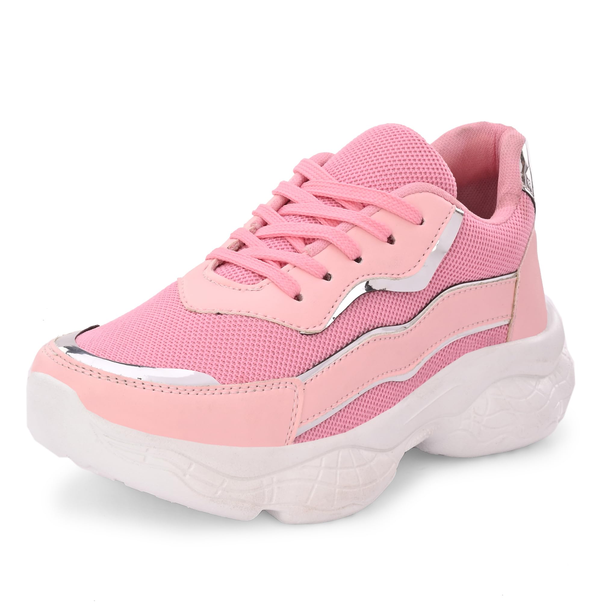 Shoe Island ® Premium Mesh Lightweight Girls Women Ladies High Heel Casual Sneakers Chunky Running Sports Shoes for Women (BAB775), Size 7 UK/India Pink (B0CXJHQZ89) Amazon Price History, Amazon Price Tracker
