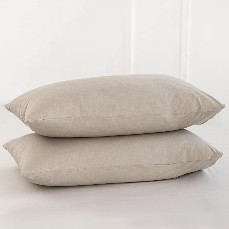 MOOMEE Pillowcase Set of 2 100% Washed Cotton Linen-Like Standard | Relaxed Linen-like Texture. Soft, Breathable & Long-lasting Comfort. Lightweight. Envelope Closure Keeps Pillow Secure
