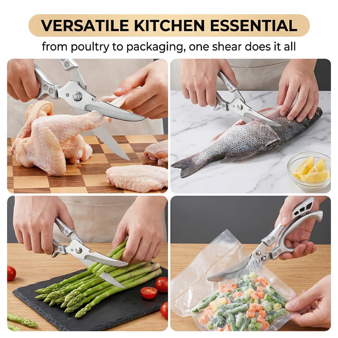 Forbici da Cucina Acciaio Inox Professionali Multifunzione per Carne Pesce Ossa Verdure