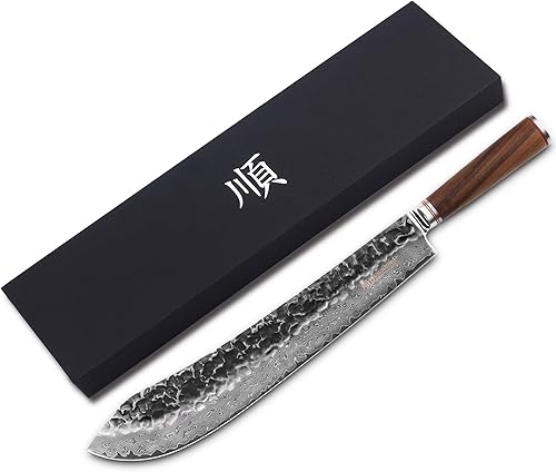 Miniatura 3 de YOUSUNLONG Cuchillo para romper nariz de toro de 14 pulgadas (14.016 in) de longitud extra súper japonés martillado acero Damasco mango de madera de